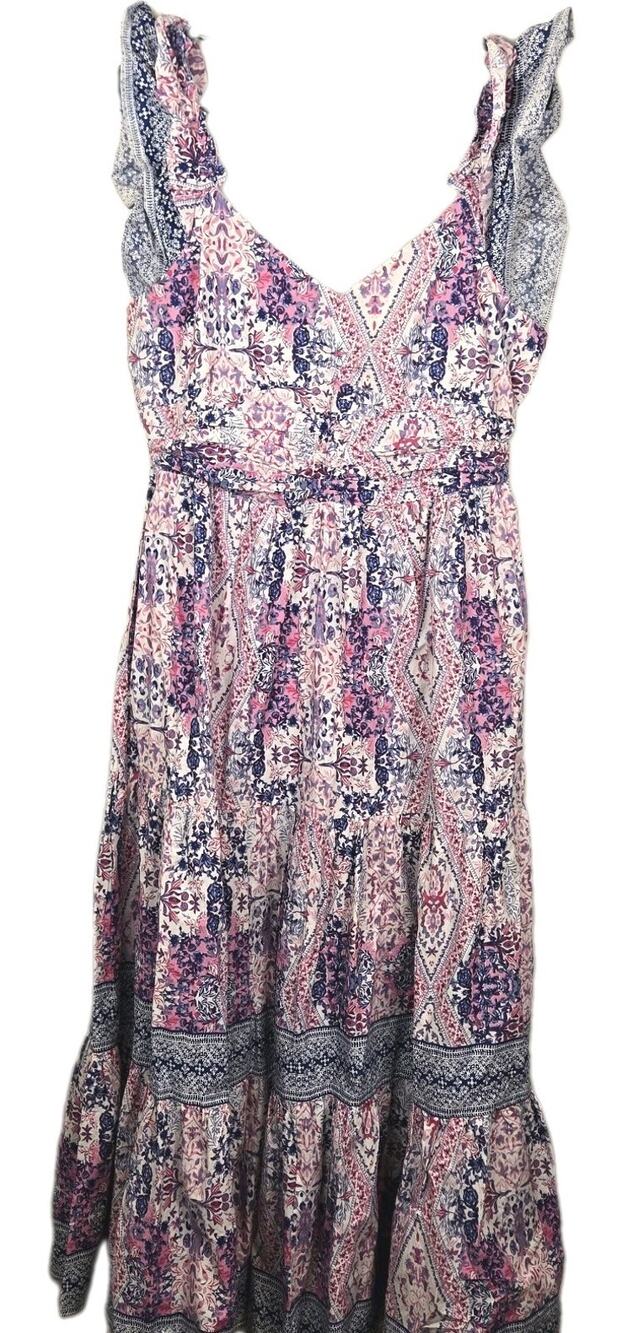 NEW CAROLINE CONSTAS Floral Print Smocked Waist Cotton Maxi Dress Sz L Smocked